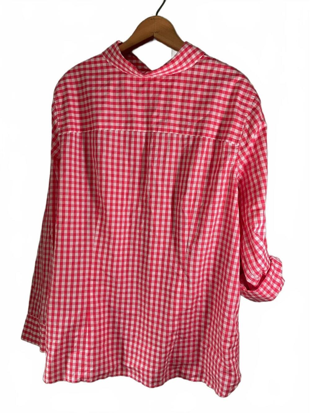 Talbots Rose Red and White Gingham Button-Up Shirt/ Adjustable Sleeves 2X - Picture 10 of 10